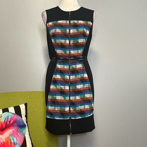 Rachel Roy Geometric Zipper Front Cocktail Mini Sheath Dress 6